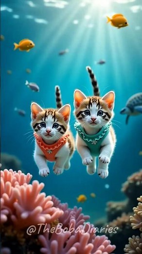 Twin Kittens’ Underwater Coral Adventure 🌊🐾