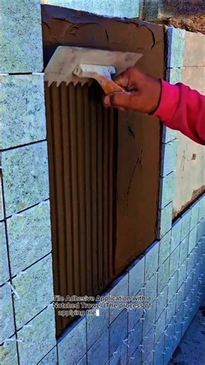 Satisfying Wall Tile Installation Using Notched Trowel Professional Masonry Technique inConstruction