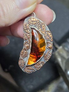 Oak Tree Amber Moon Pendant in Silver - Etsy