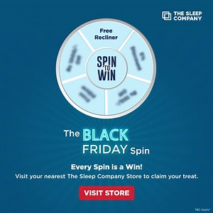 🛋 Win prizes like a FREE Recliner Sofa and more! Ready to spin your way to amazing prizes? 🌀 Visit your nearest The Sleep Company Store and take a spin for a chance to win big with our exciting Spin the Wheel offer! 💥 Don’t miss out – this Black Friday, everyone’s a winner! 👉 Spin the wheel, feel the thrill, and take home something incredible! | The Sleep Company