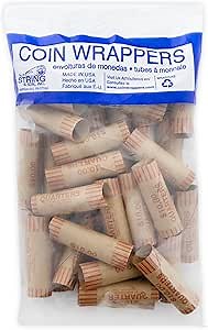 BAZIC Products Quarter Coin Wrappers – Durable Preformed Paper Tube, Sleeves for Coin Sorter and Holder, 36/Pack, 1 Pack