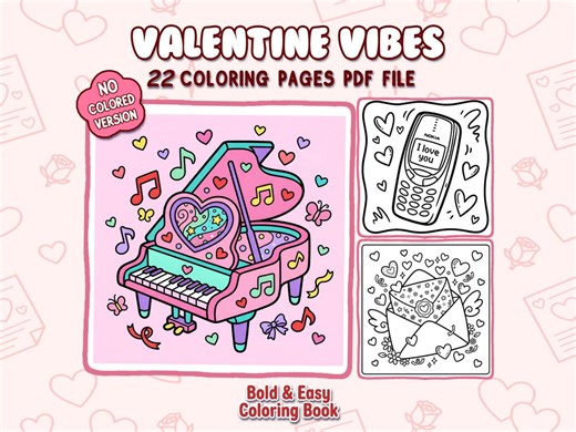 Valentine Coloring Pages for Kids & Adults | Valentine Vibes Coloring Book – Love Activities Bold and Easy Printable Coloring Pages PDF - Etsy