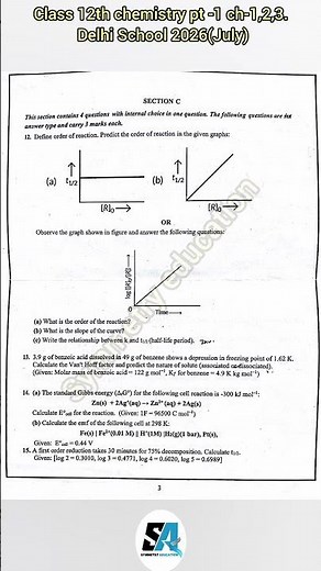 Class 12th Chemistry pt 1 paper 2026 Delhi School. CBSE board Exam NCERT solutions