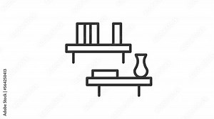 Animated wall shelves linear icon. Interior element. Hanging rack for books. Furniture. Seamless loop HD video with alpha channel on transparent background. Outline motion graphic animation