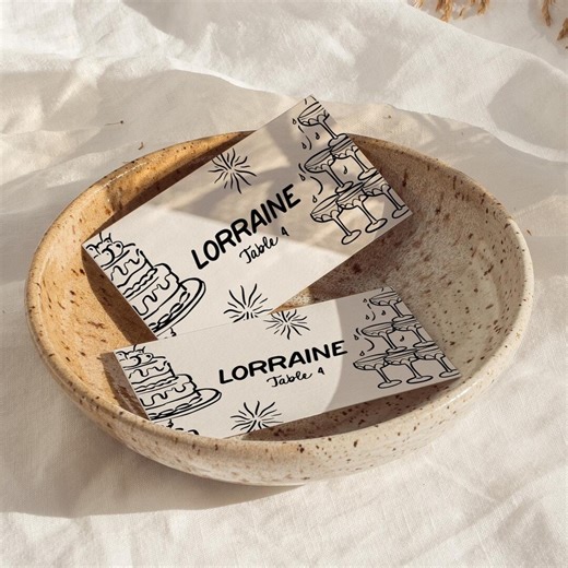 Whimsical Wedding Place Card Template, Retro Editable Name Sign (digital Download 2x3.5in Folded) - Etsy