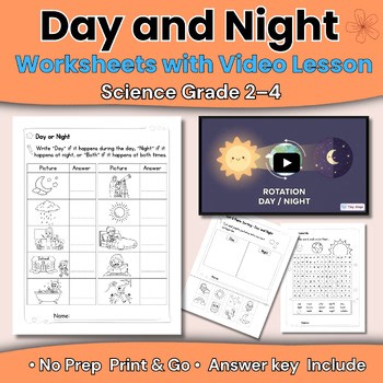Day and Night Science Unit with Video Lesson & Worksheets | Science Grade 2–4