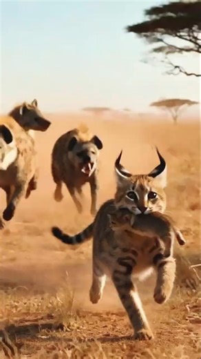 Wildcat vs Hyena – A Very Intense Rescue Moment #wildcat #hyena #wildlife #wildanimals