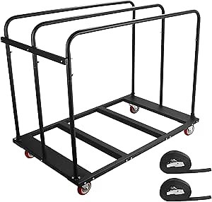 Heavy Duty Folding Table Cart, Adjustable Alloy Steel Panel Cart Table Dolly, Round Table Carts with 4 Swivel Wheels, Perfect for Moving Tables, Chairs, Boxes