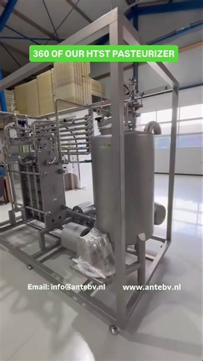 This is a HTST PASTEURIZER (High Temperature, Short Time) Available in 50 per hour upto 5000L per hour several capacities and sizes are available to ship worldwide 🌍 An HTST (High Temperature, Short Time) pasteurizer is a continuous-flow system that kills harmful bacteria in liquids like milk and juice by rapidly heating them to a precise temperature (typically 72°C/161°F) and holding them there for exactly 15-30 seconds, before rapidly cooling them. Its key purpose is to make food safe for con