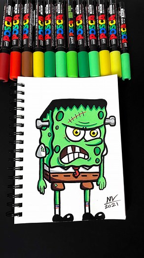 NashVibes Art on Instagram: "[ 🧟‍♂️ ] SpongeBob X Frankenstein!🙌🏼 Since Halloween is coming up, I wanted to take a cartoon and mix them as a Halloween character🎃 Hope u guys like it! • For more art check out my Patreon! (Link in bio) • - Follow me @nashvibes_art - YT: NashVibes Art • • • #spongebob #art #halloween #frankenstein #reels #painting #artreels #drawing #characterdesign #posca #artistsoninstagram #cartoon #spongebobsquarepants #nashvibes_art"