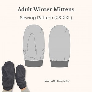 Adult Winter Mittens Sewing Pattern With Elastic Cuff – Sizes XS–XXL – PDF A4 A0 Projector - Etsy