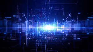 Technology Digital Data Abstract Background, Data Analysis and Access to Digital Data, Digital Cyberspace with Particles and Digital Data Network Connections, 4k Animation