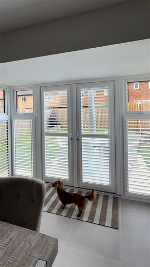LAUREN CAUSER on Instagram: "It’s only taken over 2 years but I finally found the PERFECT blind for our kitchen/dining area! We have bay window style french doors so I had to get it right!! We went for the PerfectFIT Shutter Blinds in pure white from @blinds2go after Glen sent me 5172 TikToks of them! They were so easy to install & no drills are required!! I’m obsessed, I love them!!! But did I make a mistake not getting them for the little windows too? I can’t decide!!! Please help me decide 👇