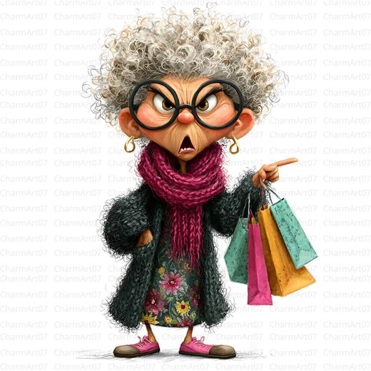 Grumpy Old Lady Clipart: Funny Grandma JPG Images (digital Download) - Etsy