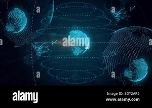 Rotating blue spheres pulsing rings circuits while red dollar sign scaling behind globe for finance. Futuristic, digital, technology, network, finance, innovation, 3d Stock Video Footage - Alamy