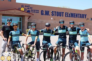 The 303 Project, a professional men’s cycling team from Colorado, made an outstanding appearance at Stout Elementary school today. Nicholas Greeff, the director, with team members, Flavid De Luna Davila, Rolando Gonzales, Cristhian Ravelo, Isaiah Newkirk, Cullen Easter, and Griffin Easter, shared with the youth many things the students found interesting. The presentation included talking about the different types of bikes they rode, to bike safety, to the “cool socks” they wear. The team ages ra
