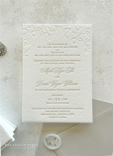 Embossed Letterpress Invitations | Neutrals | Wedding Invitation - Style 991 - Etsy