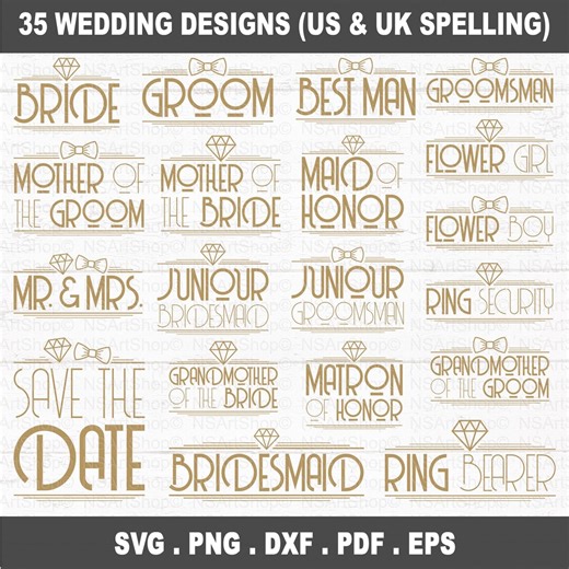 Wedding SVG Bundle: Bride, Bridesmaid, Mother of the Bride, Save the Date, Cricut, Cut File - Etsy
