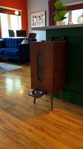Classy dog feeder. Houndsy.com #midcenturymodern #dog #storage #interiordesign #dogsofinstagram | Houndsy