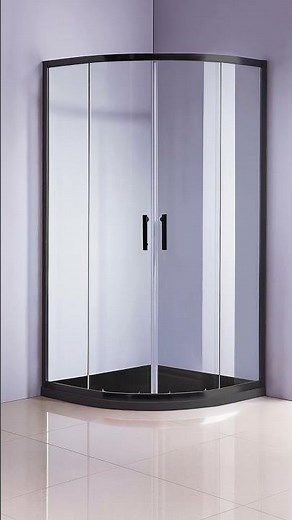 🖤 90x90cm Rounded Shower Screen with Sliding Door & Base – Sleek Black Bathroom Upgrade