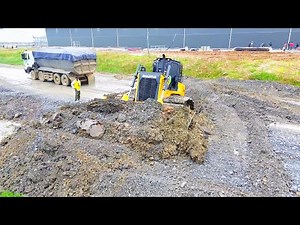 Unbelievable Dozer Power! SHANTUI Rebuilding Road Foundation with Dump Trucks