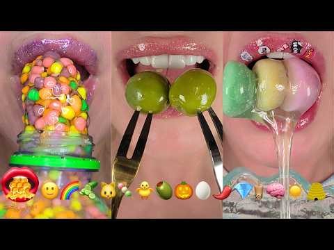 ASMR Satisfying Eating Emoji Food Challenge Wax Candy Frozen Honey Fondant