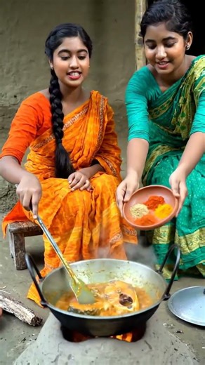 village girls cooking fish curry #shorts