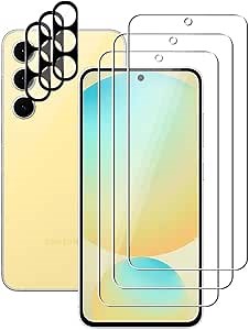 (3+3) For Samsung Galaxy S24 FE 5G (3 Pack) Tempered Glass Screen Protector and (3 Pack) Camera Lens Protector, 9H Hardness, 2.5D, Anti Scratch, HD Clear