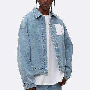 [Hot Item] Custom Men Clothing Fashion Denim Jacket Stylish Coats Jean Running Jacket with Printing Windbreaker Jacket