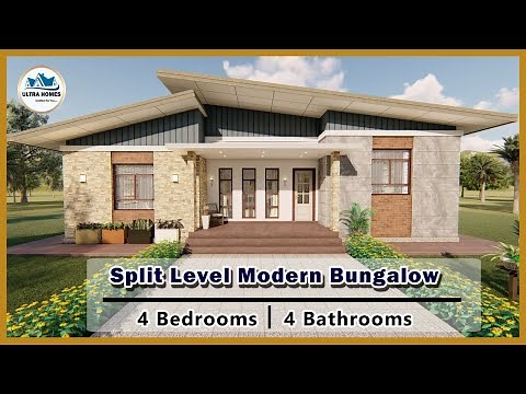 Split Level Modern Bungalow House Design Idea with 4 Bedrooms
