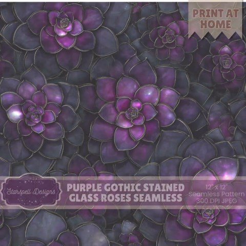 Purple Gothic Stained Glass Roses Seamless Pattern | Dark Floral Digital Paper for Fabric, Scrapbooking, Gothic Designs, Rose Mosaic - Etsy