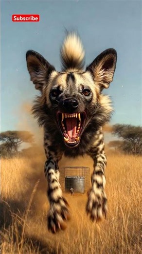 Ruthless African Wild Dog Pursuit: Human’s Savanna Cage Horror! 😱 #painteddog #africawildlife #ai