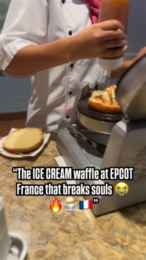 If you’ve never tried the Croque Glacé in EPCOT… oh honey, you’re not living 😭🔥 This isn’t just a waffle — it’s a hot, buttery, caramel-drizzled hug wrapped around a scoop of ice cream and toasted right in front of you 🍨✨ Only at L’Artisan des Glaces (France Pavilion, EPCOT) can they trap ICE CREAM inside a warm brioche waffle and somehow make it ILLEGAL levels of good 🤤🥐🔥 The smell?? Dangerous. The crunch?? Spiritual. The melt?? LIFE-CHANGING. The calories?? We don’t talk about her 👀😂 Y