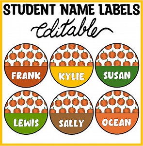 Round Autumn Student Name Labels, Fall Name Plates, Pumpkin Name Signs