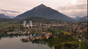 Spiez, Switzerland with the castle on lake Thun. Stock Video