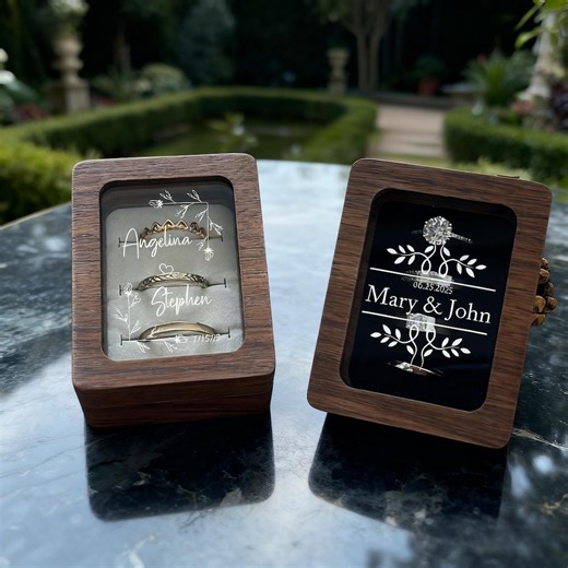 Custom Wedding Ring Box, Triple Flip Wooden Ring Box, 4 Slot Ring Box, Engagement Ring Box, Ring Bearer Ring Box, Heirloom Ring Holder - Etsy