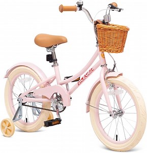 ACEGER 18 Inch Girls Bike with Basket and Training Wheels for Ages 7-12, Pink