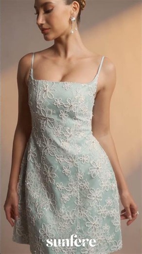 Summer Crush Blue Floral Lace Spaghetti Strap Mini Dress