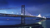 Aerial view of the Bay Bridge, the newly rebuilt suspension bridge...
