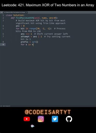 Leetcode 421. Maximum XOR of Two Numbers in an Array in Python | Python Leetcode | Python Tutorial