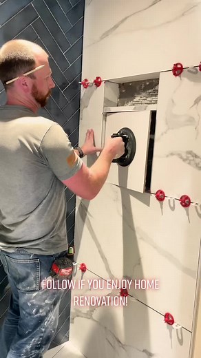 Own it Friday! Big mistake with a mitered tile niche! But I fixed it. #ownit #mistakes #tile #lft #showerniche #shower #howto #diy #tutorial #motivation #fyp #fortou #PassTheBIC #dirtyhandscleanmoney #tilelife #contractorsoftiktok #homereno #reno #barhroom