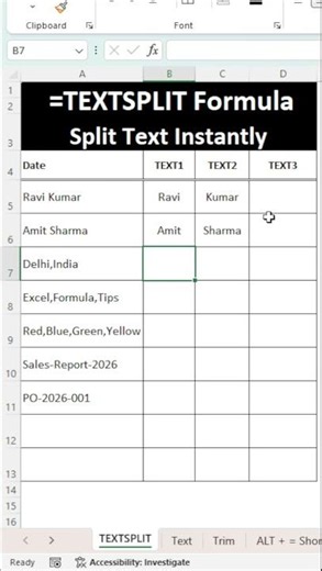 TEXTSPLIT Formula in Excel | Split Text Like a Pro ✂️ #excel #tricks #exceltips #education