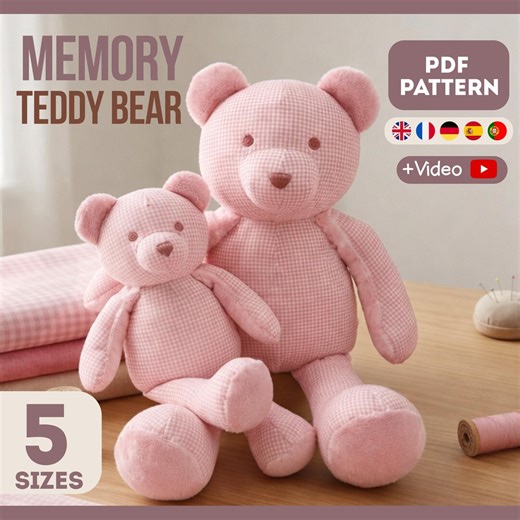 Memory Teddy Bear 5 Sizes PDF Pattern   Video Sewing for Beginners, Easy DIY Gift - Etsy