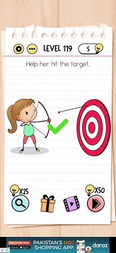 Brain test Level 119 help her hit the target Walkthrough