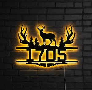 Deer Address Sign Led, Outdoor Decor, Antler House Number Sign, Hunting Rifle Street Address Plaque, Mountain Cabin Lodge Sign House Decor - Etsy