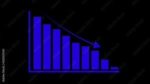 Down business graph icon in blue color animation on black background.