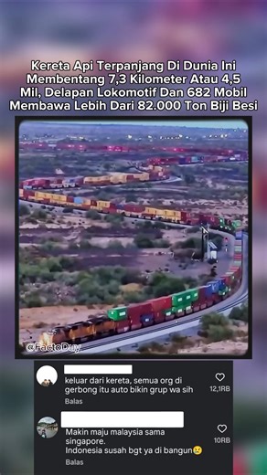 Kereta Api Terpanjang Di Dunia Ini Mencapai 7,3 Kilometer