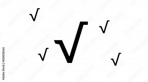 Zoom in and out animation the square root symbol. Large black symbol in the center and four small symbols around. Seamless looped 4k animation on white background Stock Video