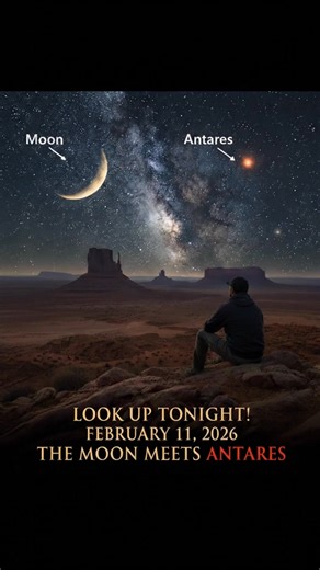 Step outside tonight and turn your eyes toward the southern sky for a breathtaking celestial pairing. 🌙✨ A slender crescent Moon, glowing at roughly one-third illumination, will glide near Antares — the brilliant red heart of the Scorpius constellation. The sight is striking: the Moon’s gentle golden curve shining above Antares’ deep, ember-like glow. The two will appear less than a degree apart, creating a rare and beautiful alignment that’s hard to ignore. In far southern parts of the world, 