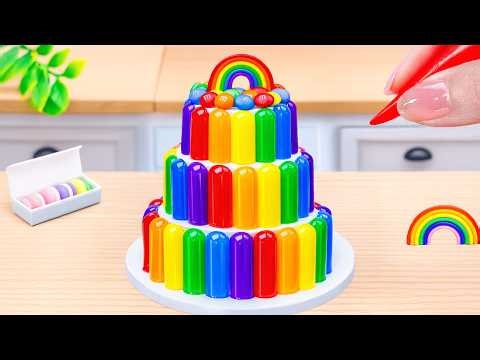 Mini Rainbow Cake With Chocolate 🌈Easy Mini Cake Decorating🍫By HT Mini Cakes